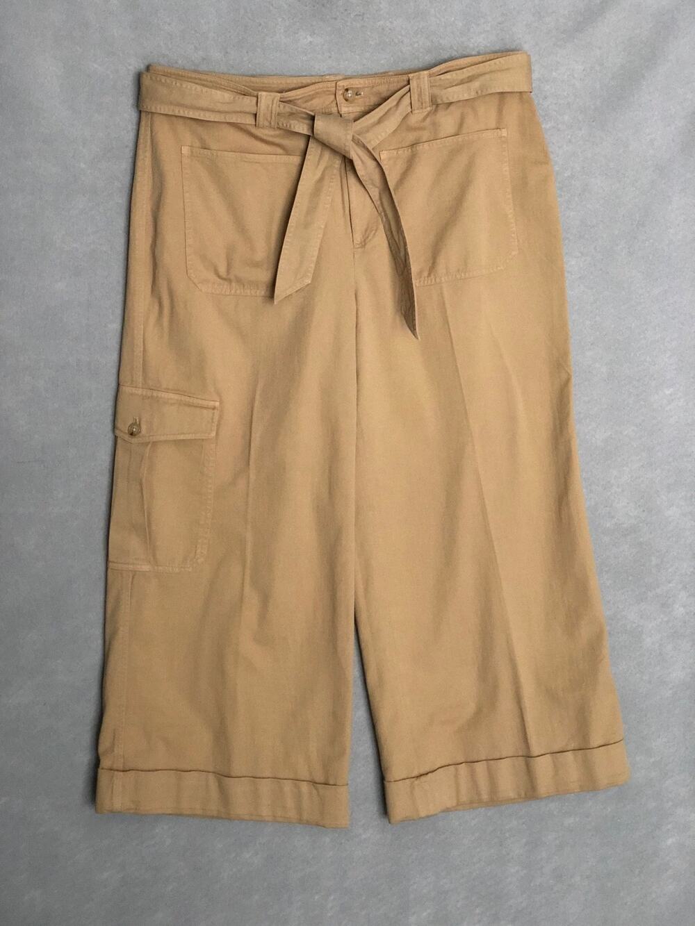 Lauren Ralph Lauren Cotton Twill Pants Wide-Leg Cargo Beige Women's Size 16 NEW